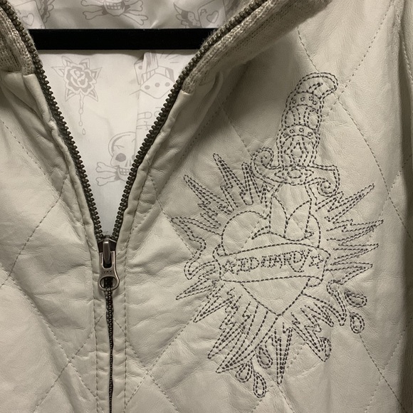 ED HARDY unisex Genuine Leather Embroidered Jacket - Picture 5 of 14